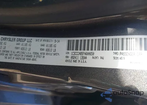 2015 Chrysler 200 Limited from USA, damaged, VIN 1C3CCCAB5FN600650